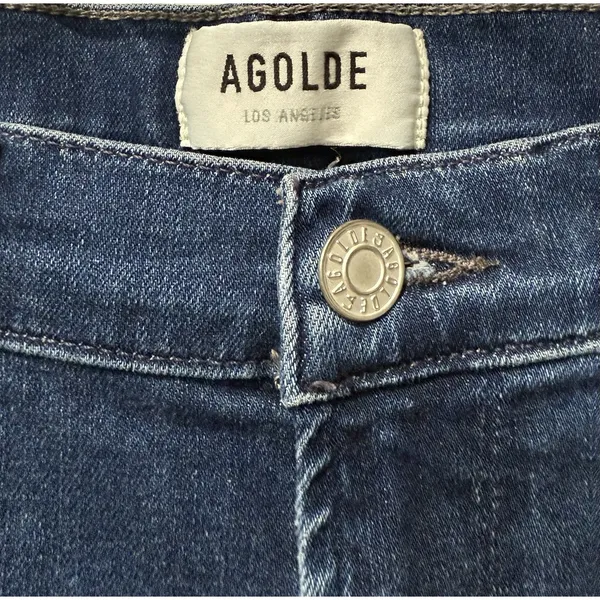 AGOLDE Sophie High Rise Crop Jeans‎ Medium Wash Blue Stretch Denim Raw Hem 29 - Image 3
