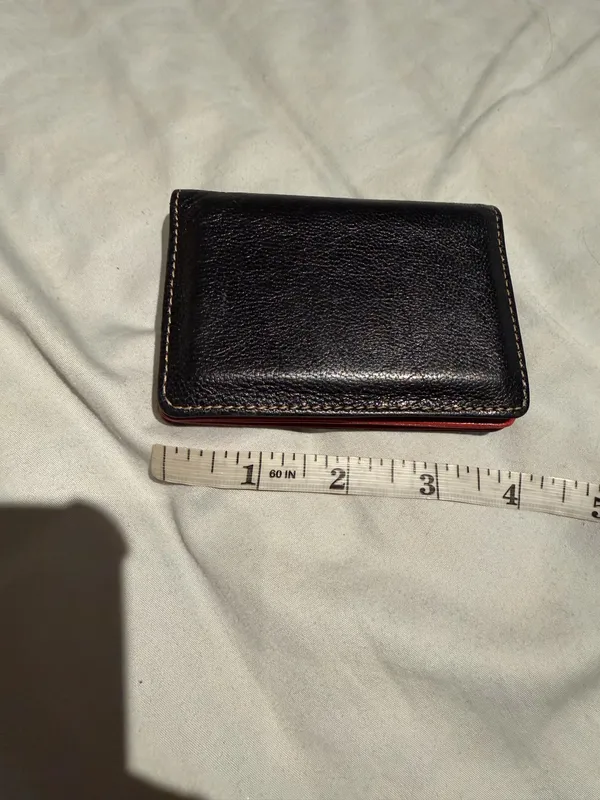 TUSK vintage leather wallet snap clear ID photo window red/black card holder os - Image 6