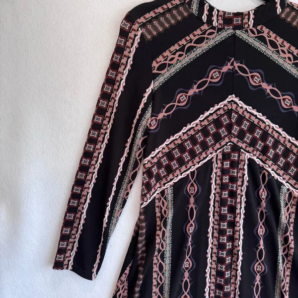 Free People Boho Geometric Print Long Sleeve A-Line Mini Dress Lined sz M - Image 4