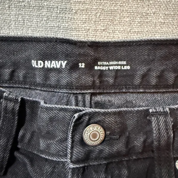 Old Navy Baggy Wide Leg‎ Jeans Women 12 Black Extra High Rise Denim Pants Y2K - Image 3