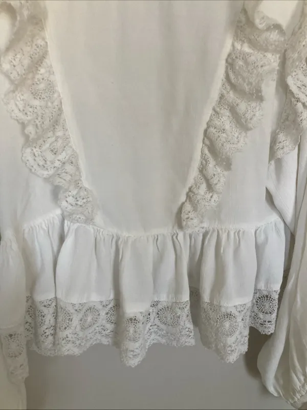 Free People Take It Easy Ruffle Lace Blouse M Boho Read - Image 3