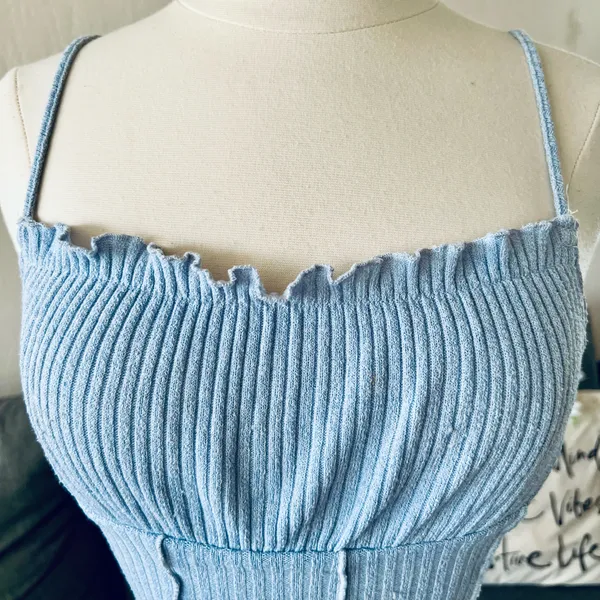 Blue Ribbed Crop Top Size XS - Image 2