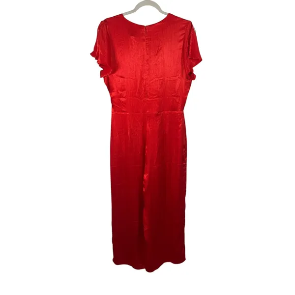 Anthropologie Maquelle Red Satin Short Sleeve Wide Leg Jumpsuit NEW Womes Medium - Image 8