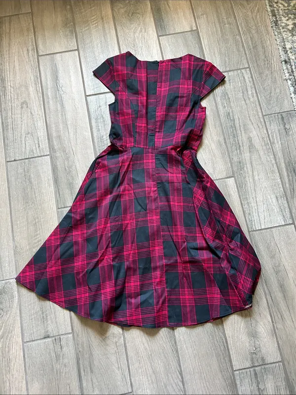 Red & Black Plaid Midi Fit-and-Flare Dress - Image 3