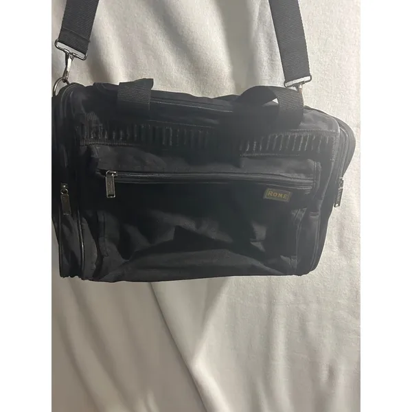 Rome Black Canvas Travel Duffel Bag Weekend Overnight Gym Bag with‎ Strap - Image 2