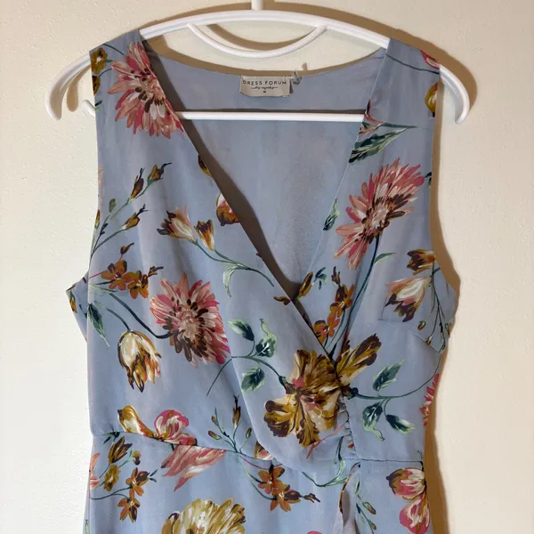 Dress Forum‎ Floral High Low Maxi Dress Surplice Neck Blue Size Medium - Image 2