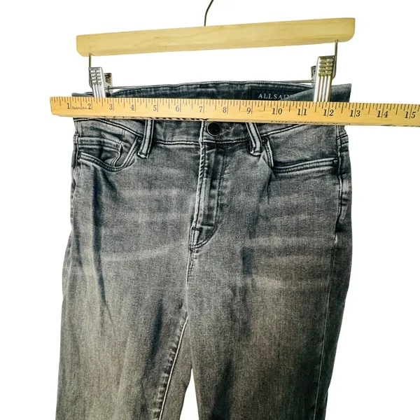 AllSaints Grace Slashed Skinny Jeans Washed Black Distressed‎ Raw Hem W27 L26.5 - Image 5