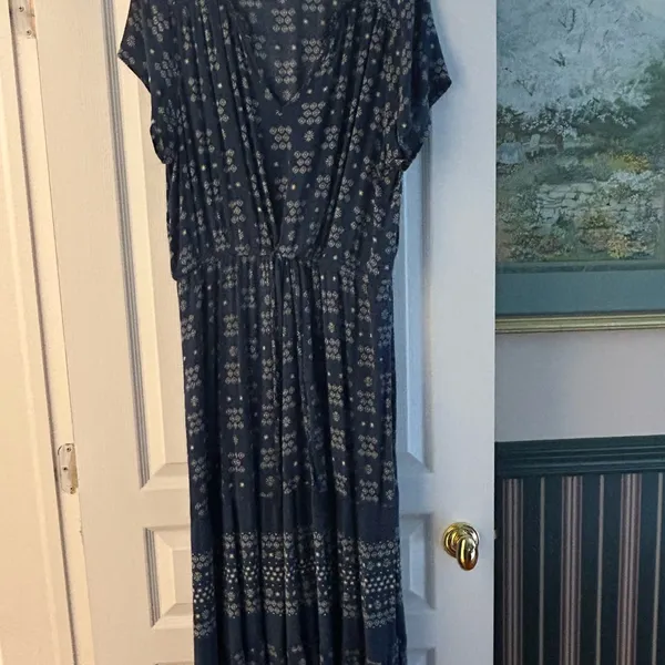 Sonoma Maxi Short Sleeves Tiered Blue Geometric Print Dress Boho Size XXL.Fit XL - Image 2