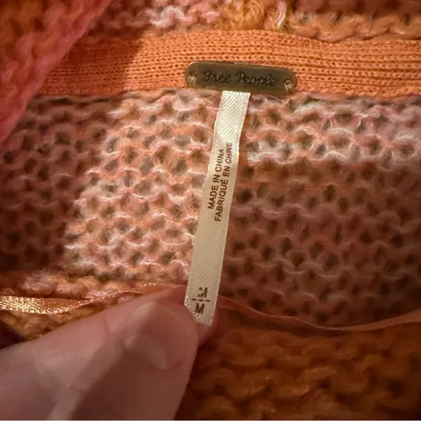 Free People Candy Stripe Pink Orange Knit Long Sleeve‎ Cowl Neck Tunic Sweater M - Image 7