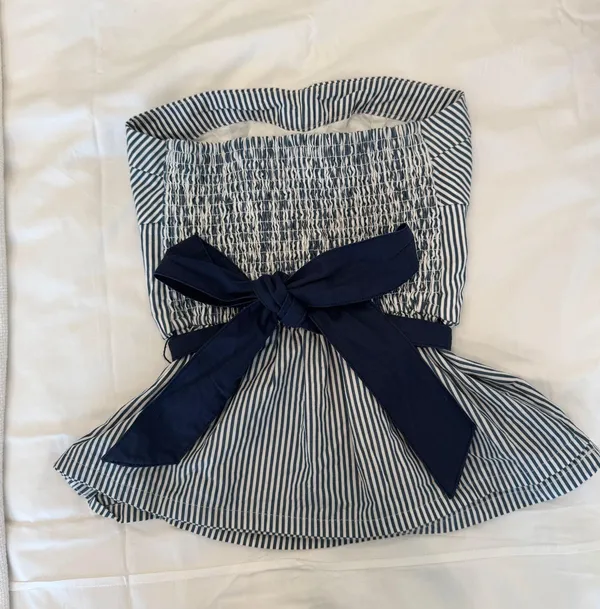 blue and white striped tube top with bow - Image 2