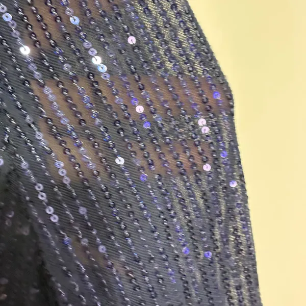 Navy Blue Sequin Wrap V-Neck Long Sleeve Lace Trim Cocktail Dress Evening Party - Image 8