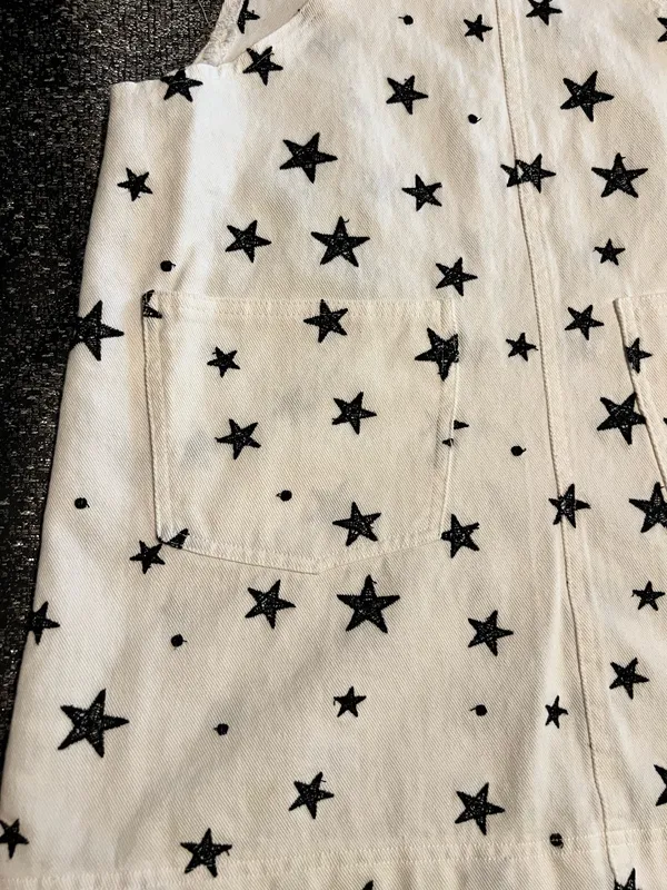 Womens small Storia White denim black star print pinafore/overall dress - Image 9