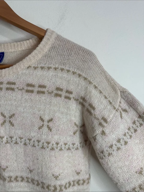 Le Tigre Pastel Cream Fair Isle Striped Crewneck Wool Blend Sweater size S - Image 4