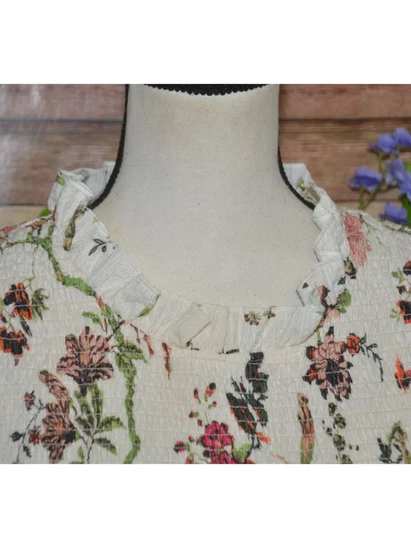 Cream Shabby Chic Floral Smocked Sleeveless Tiered Maxi Dress by Cato Size L - Image 3