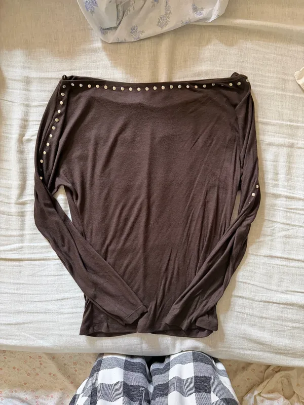 Zara brown studded long sleeve top - Image 2