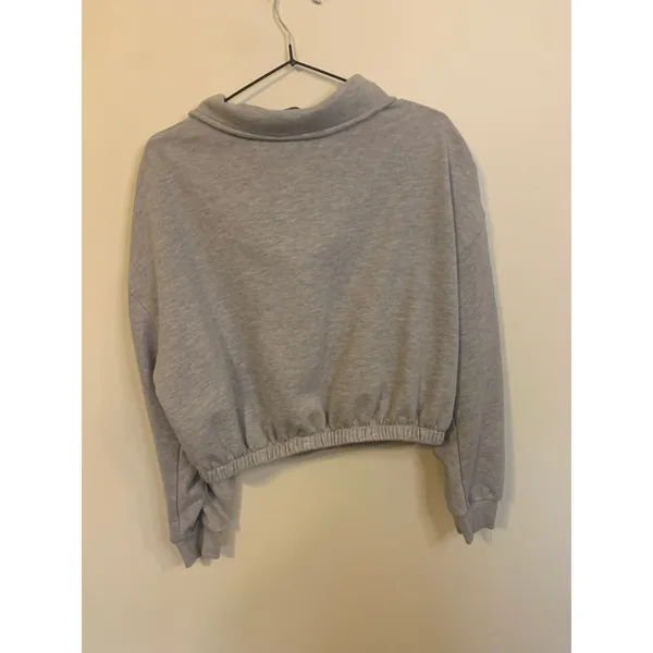 Trendy Queen Pullover Womens Large Gray Excellent Cropped Quarter Zip Sweatshirt - Image 7