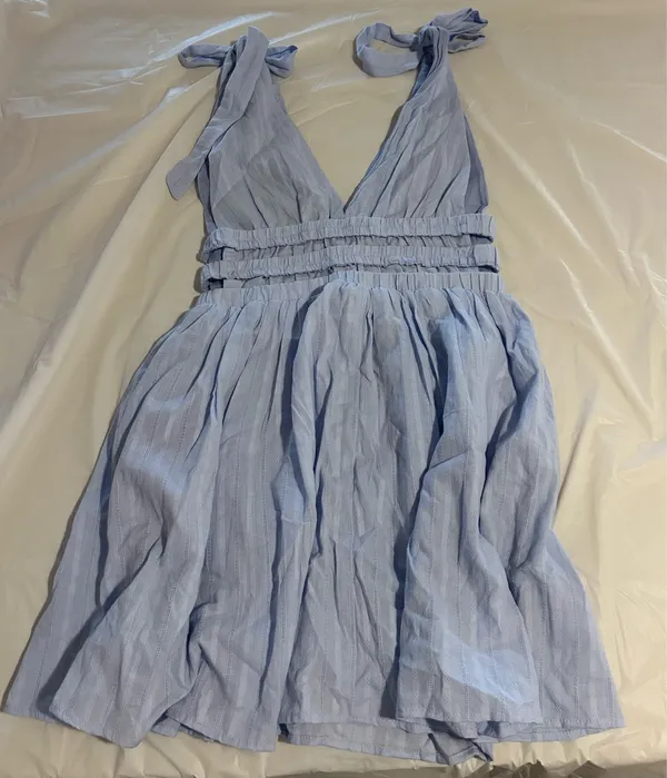 Blue Tie Strap Dress Size L - Image 3