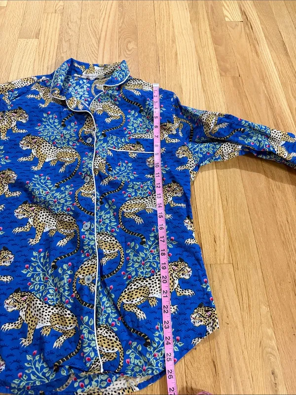 Printfresh Bagheera Leopard Print Blue Organic Cotton Pajama Top Sz M - Image 4