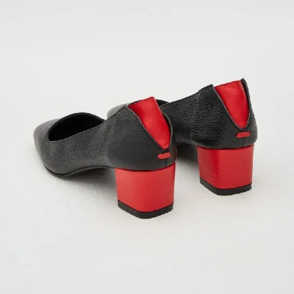 Jaggar Split Square Toe Leather Pump Black with Red Casual Everyday Size 6 - Image 4
