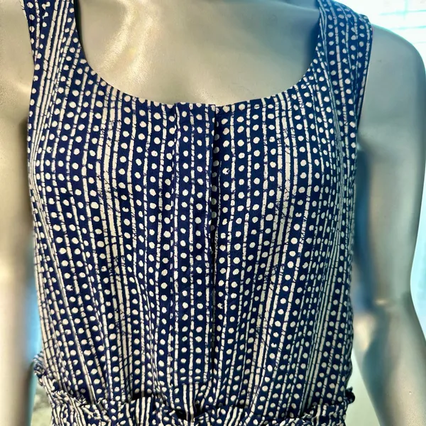 Madewell 100% Silk Sleeveless Dress Size 12 Navy Print w/ Pockets - Image 2
