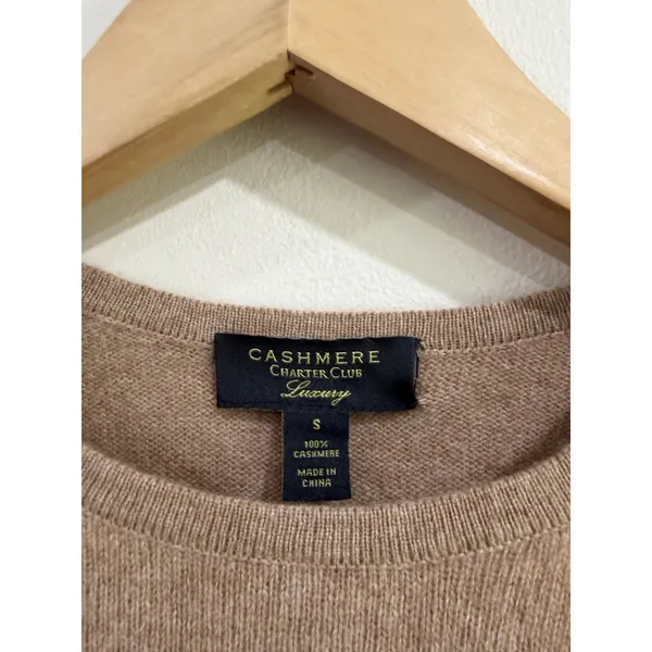 Charter Club Luxury 100% Cashmere Sweater Tan Camel Crew Neck Small - Image 4