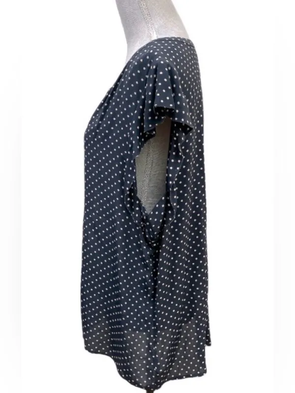 Sanctuary Paloma Polka Dot Blouse XL Navy Flutter Sleeve Split Neck Top - Image 6