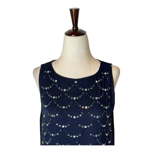 Diane Von Furstenberg Dress Women 4 Blue Black Silk Jeweled Shift Mini‎ Cocktail - Image 3