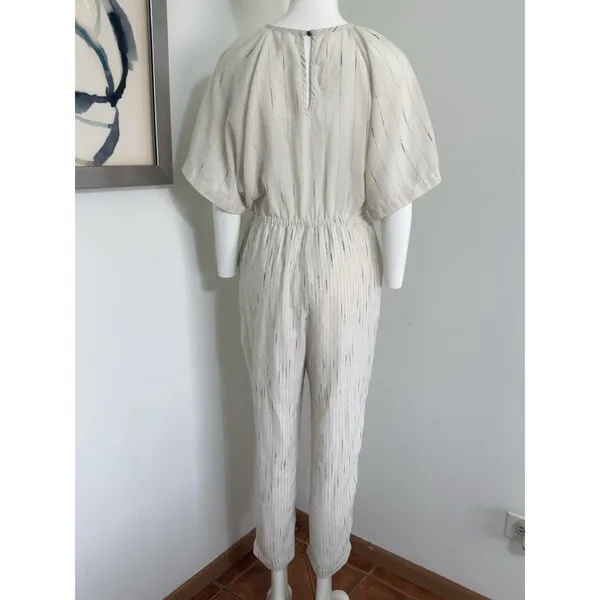 Anthropologie Feather Bone Soleil Ivory Stripe Textured Jumpsuit Women’s Size S - Image 6