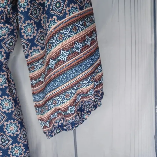 Miami paisley 3/4 sleeve v-neck boho chic geometric print cottagecore romper - Image 3