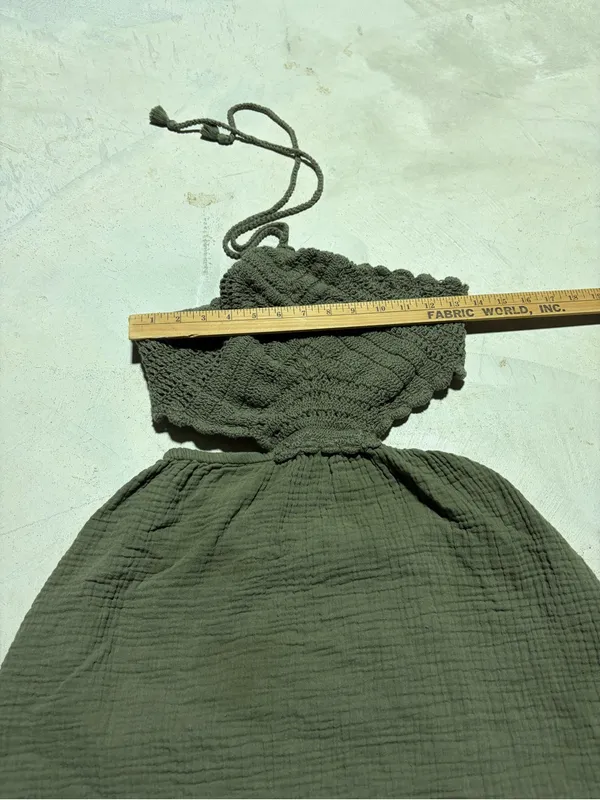Aerie Olive Green Halter Cotton Dress medium - Image 5