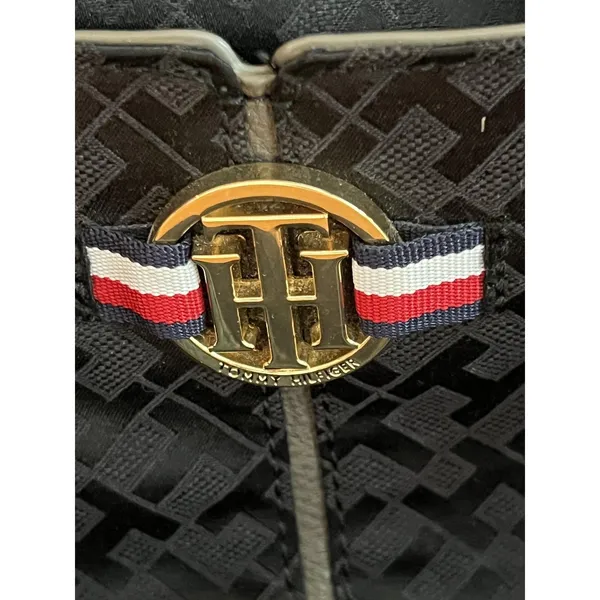 Tommy Hilfiger Satchel Womens Medium Black Monogram Top Handle Shoulder Purse - Image 2