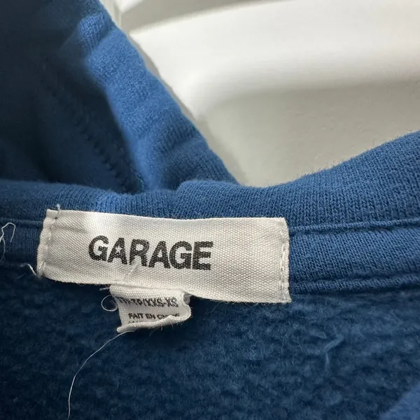 Garage Hoodie XXS/XS Blue Cropped Fleece Long Sleeve Sweatshirt‎ Ribbed Panel - Image 2