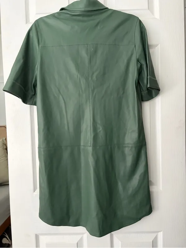 Mango Green Short Sleeve Leather Shirt Dress - Image 5