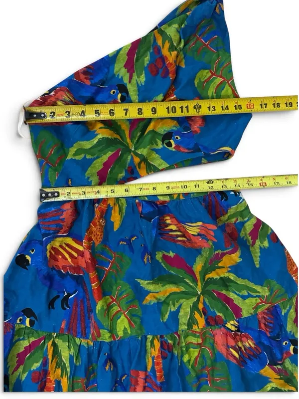 FARM RIO Blue Sunny Day One Shoulder Tropical Print Maxi Dress Sz:Medium - Image 14
