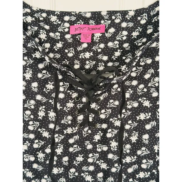 Betsey Johnson Y2K Floral Corset Milkmaid Midi Dress Size XL Black Coquette - Image 9