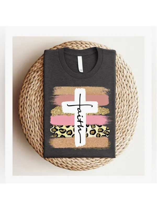 NEW Gray Love in Faith Cross Christian T-Shirt Ring spun cotton Apparel 2X - Image 5