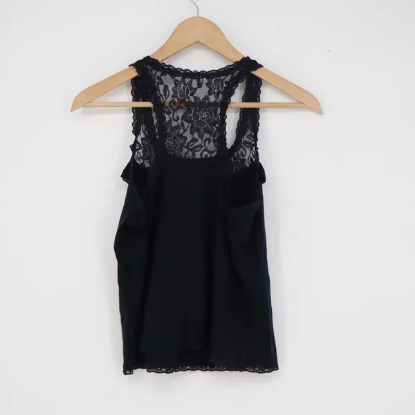 Abercrombie & Fitch Black Lace Racerback Tank Top Ruffle Trim Small - Image 5