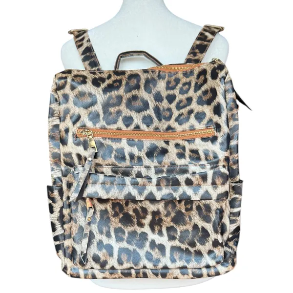 Leopard Print Backpack with Additional‎ Strap Black - Image 3