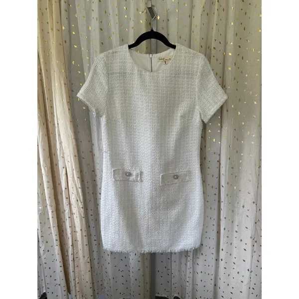 BeBop Women's Off-White Textured Tweed Pearl-Buttoned Pockets Mini Dress M - Image 2