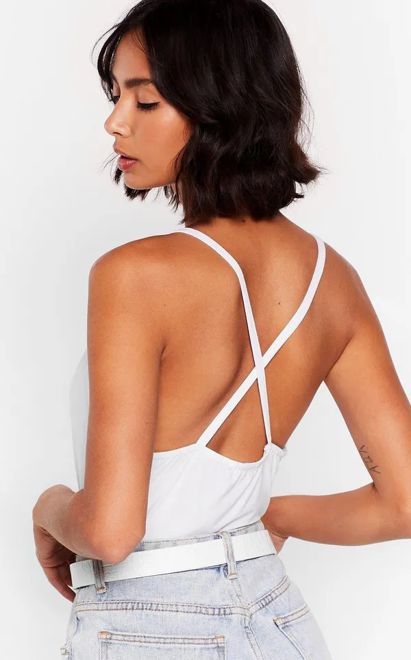 Nasty Gal Slinky Cowl Neck Bodysuit White - Image 3