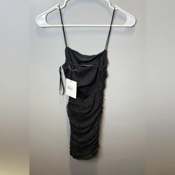 Hello Molly NEW Women's Open Back Black Glitter‎ Mini Dress Size Medium - Image 2