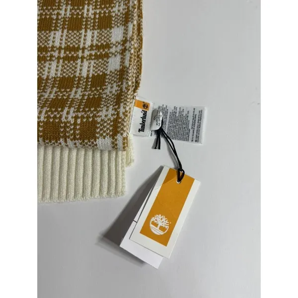 Timberland‎ Buffalo Plaid Knit Scarf in Wheat/Cream Chunky Women’s Unisex OS NWT - Image 10