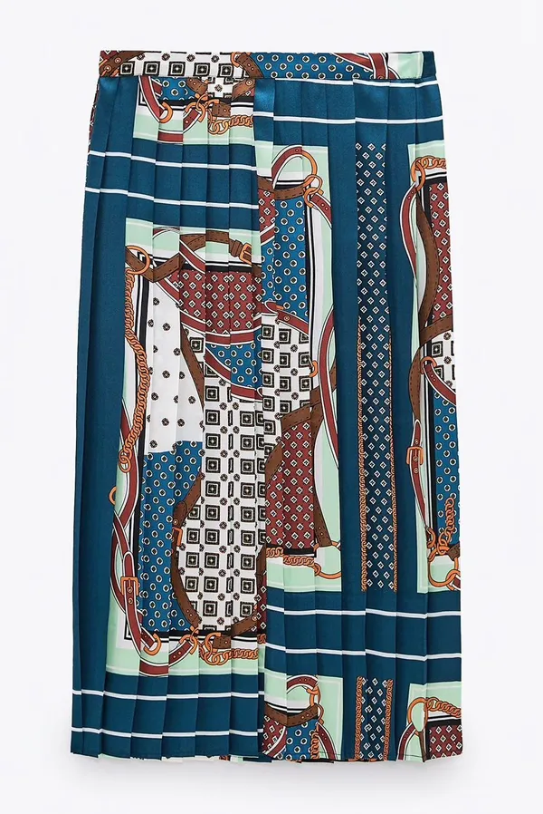 ZARA Multicolored Printed Pleated Midi Skirt - Image 3