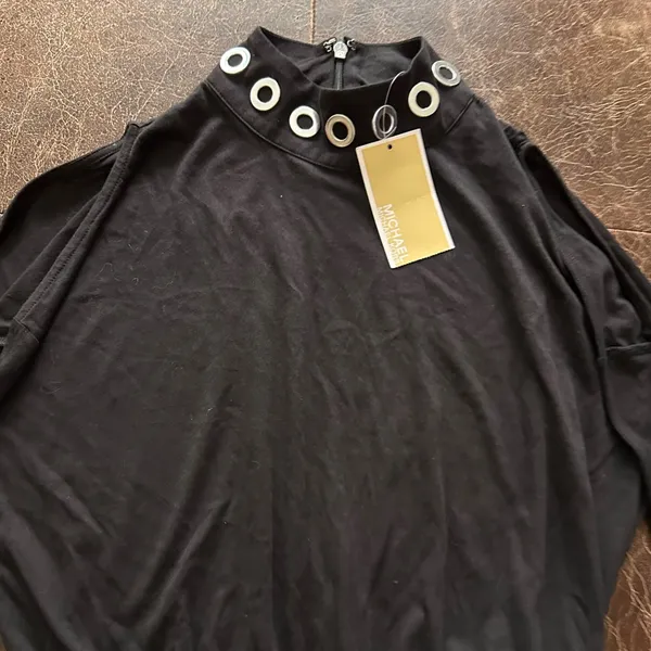 Michael Kors Black Long Sleeve Cold-Shoulder Dress Mock Grommet Neck - Image 3