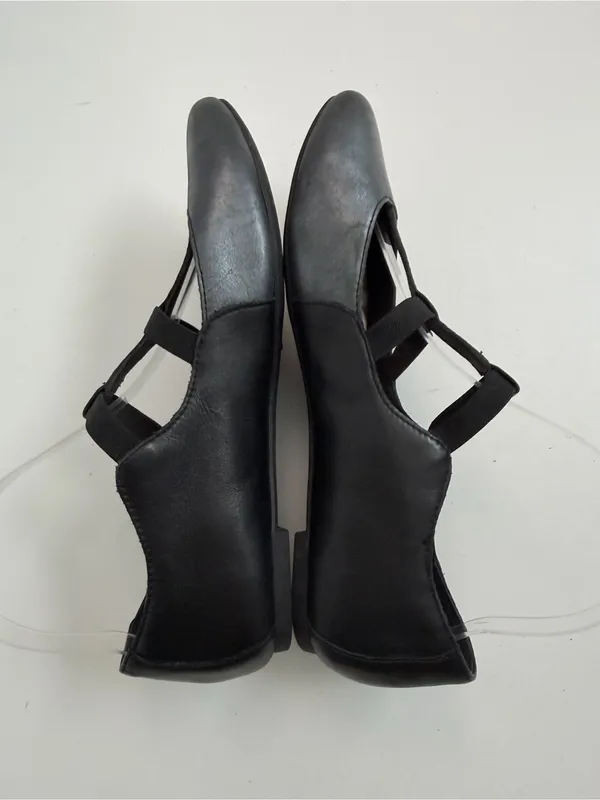 Born Ballet Flats Leather T Strap Dark Academia WhimsiGoth Metallic Grey Black - Image 6
