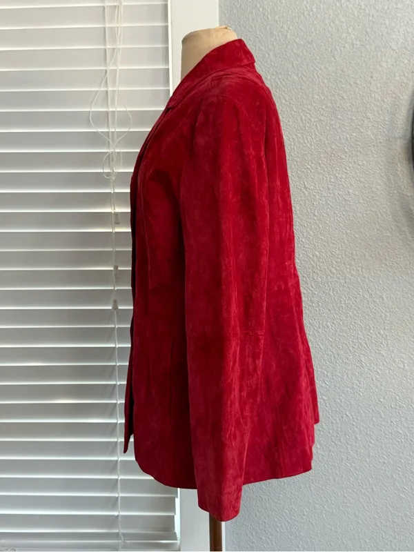 Vintage Pursuits Ltd Red Suede Leather Jacket Blazer Size Large - Image 2