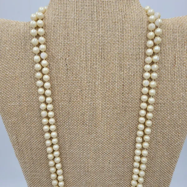 Vintage Womens Double Strand Faux Pearl Necklace 28" Cream Fashion Accessories - Image 5