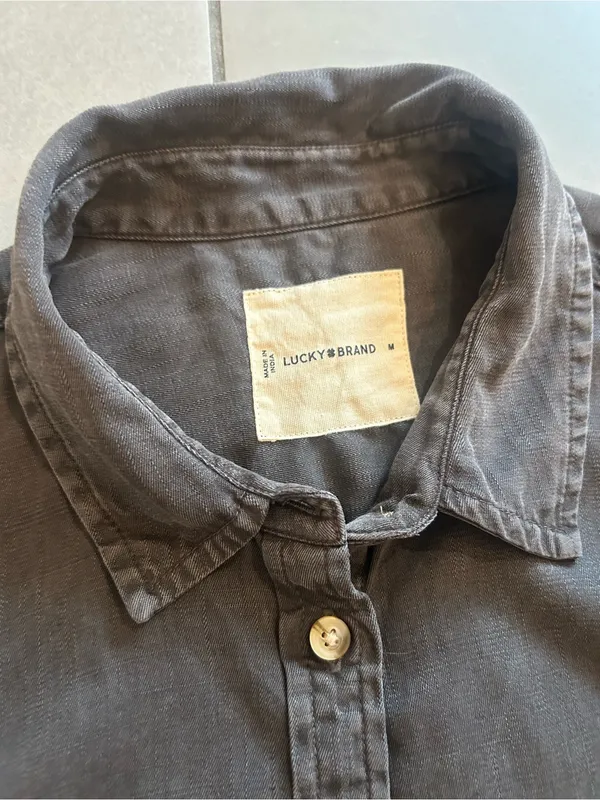 Lucky Brand Solid Boyfriend Button Down Shirt in Grey - Image 3
