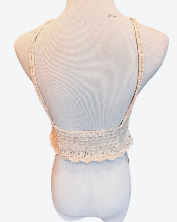 Zara Crochet Crop Top Halter Knit S Tan Beige Cream - Image 4