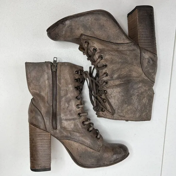 Freebird by Steven Size 9 Holis Boots Leather Heeled Zip Lace Up Brown‎ Women's - Image 4